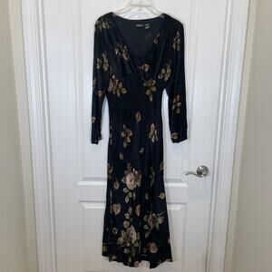Y2K Vintage Crushed Velvet Maxi Dress Dark Floral Whimsigoth Fairygrunge Black 6